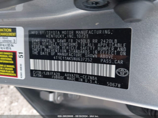 Toyota CAMRY LE 2022 4T1C11AK5NU637252 Image 9