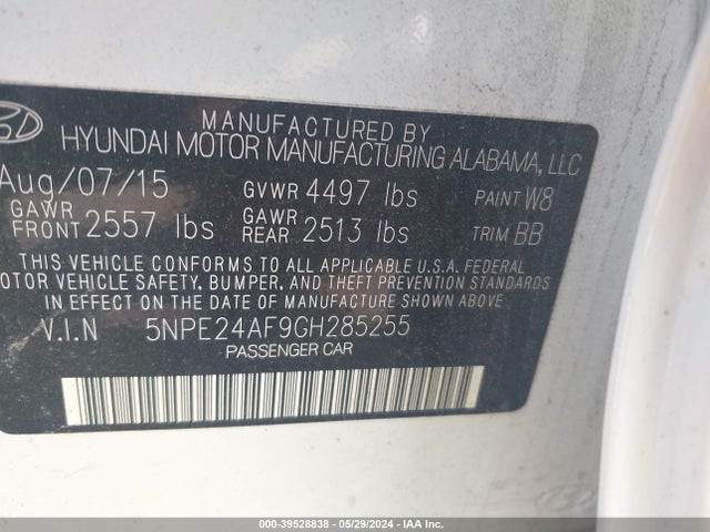 Hyundai SONATA SE 2016 5NPE24AF9GH285255 Image 9
