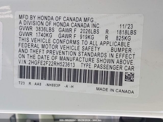 2HGFE2F22RH523613 Honda Civic Lx