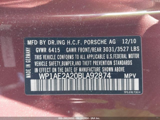2011 PORSCHE CAYENNE HYBRID WP1AE2A20BLA92874 Photo 8