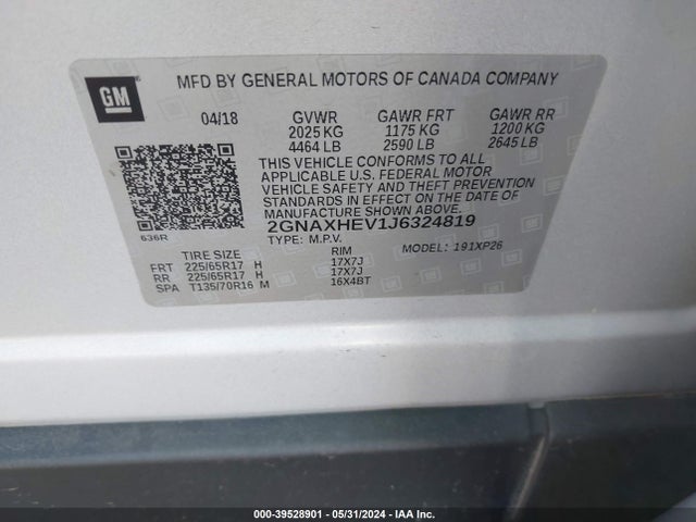 Chevrolet EQUINOX LS 2018 2GNAXHEV1J6324819 Image 9