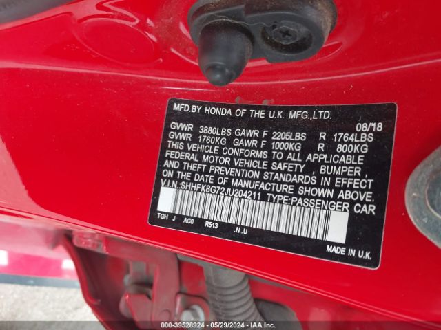 SHHFK8G72JU204211 Honda Civic Type R Touring