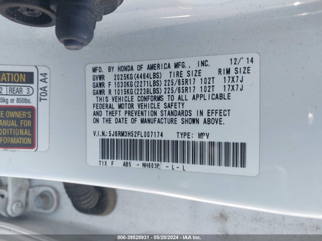 Honda CR-V EX 2015 5J6RM3H52FL007174 Image 9