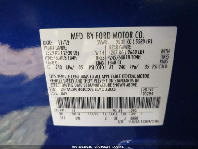2FMDK4GCXEBA03203 Ford EDGE SE