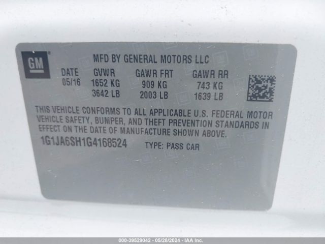 1G1JA6SH1G4168524 Chevrolet Sonic Ls Auto