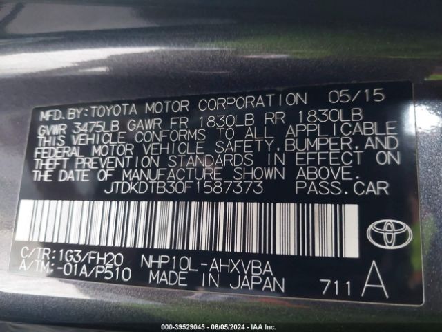 JTDKDTB30F1587373 Toyota Prius C One