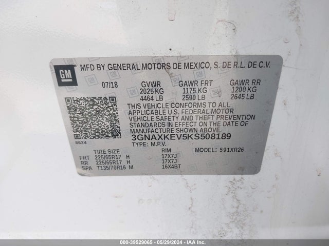 Chevrolet EQUINOX LT 2019 3GNAXKEV5KS508189 Image 9