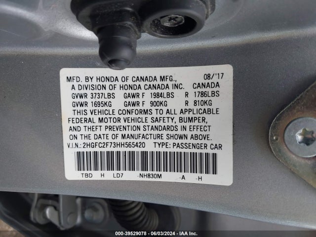 Honda CIVIC EX 2017 2HGFC2F73HH565420 Image 9
