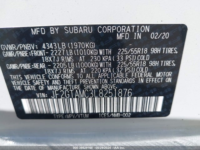 Subaru Crosstrek Limited 2020 JF2GTAMC3L8251876 Image 9