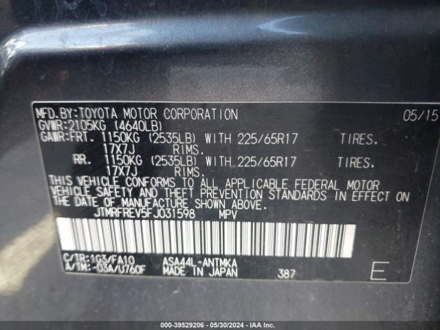 JTMRFREV5FJ031598 Toyota Rav4 Xle