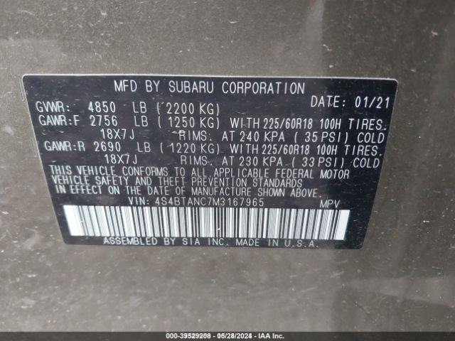 4S4BTANC7M3167965 Subaru Outback Limited