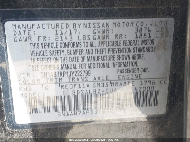 Nissan SENTRA S 2018 3N1AB7AP1JY222799 Image 9