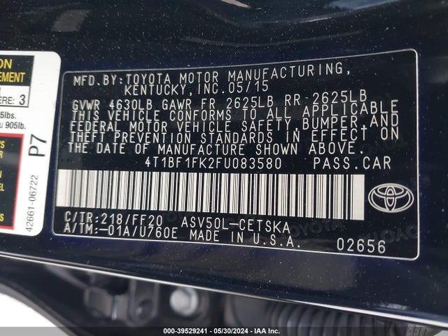 Toyota CAMRY SE 2015 4T1BF1FK2FU083580 Image 9