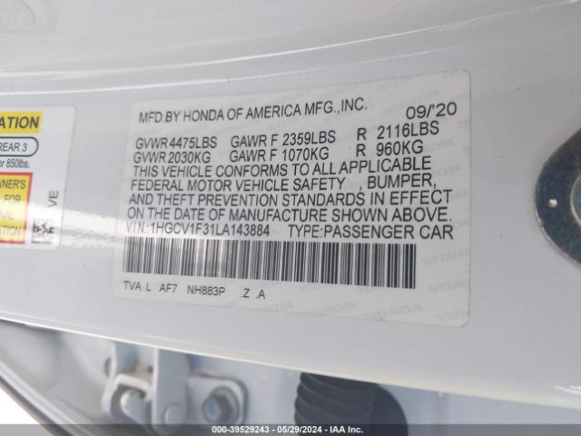 1HGCV1F31LA143884 Honda Accord Sport