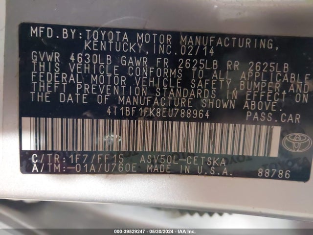 Toyota CAMRY SE 2014 4T1BF1FK8EU788964 Image 9