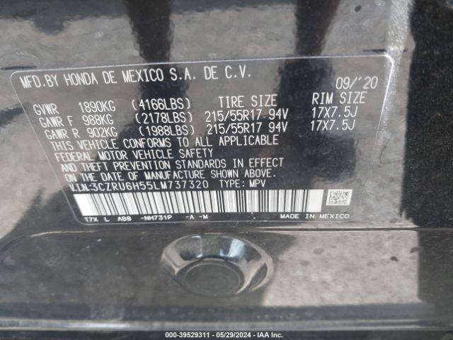 3CZRU6H55LM737320 Honda Hr-v Awd Ex