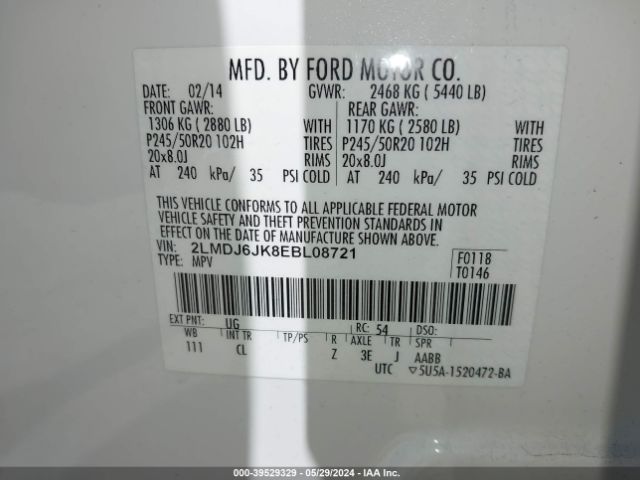 2LMDJ6JK8EBL08721 Lincoln MKX