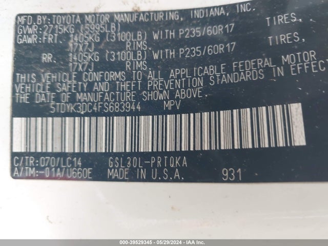 Toyota Sienna Xle 8 Passenger 2015 5TDYK3DC4FS683944 Image 9