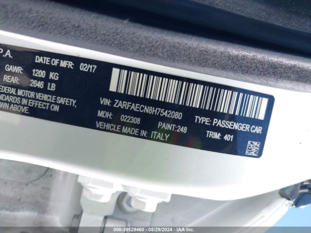 ZARFAECN8H7542080 Alfa Romeo Giulia Ti Rwd