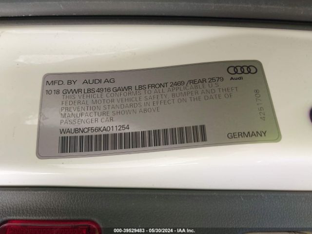 WAUBNCF56KA011254 Audi A5 45 Premium