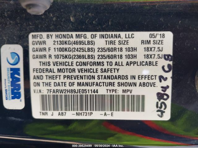 7FARW2H89JE051144 Honda Cr-v Ex-l/ex-l Navi