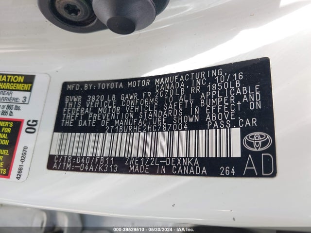 Toyota COROLLA LE 2017 2T1BURHE2HC787004 Image 9