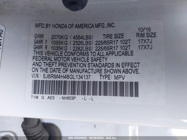Honda CR-V SE 2016 5J6RM4H48GL134137 Image 9