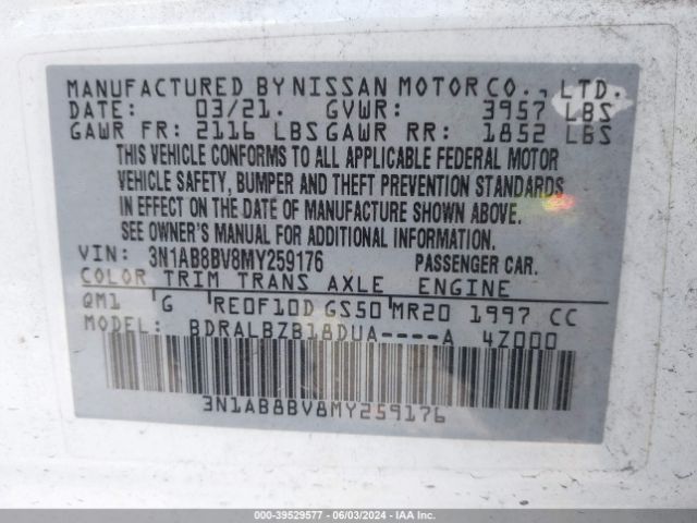 3N1AB8BV8MY259176 Nissan Sentra S Xtronic Cvt