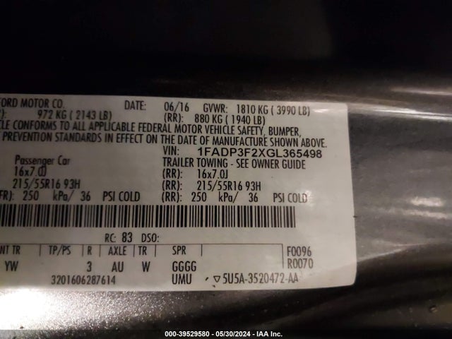 Ford FOCUS SE 2016 1FADP3F2XGL365498 Image 9