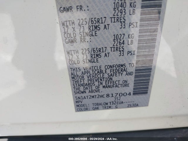 Nissan ROGUE SV 2017 5N1AT2MT2HC817004 Image 9