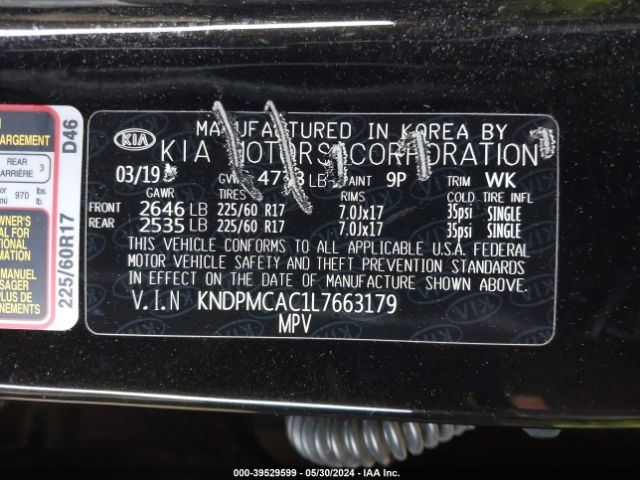 KNDPMCAC1L7663179 KIA Sportage Lx