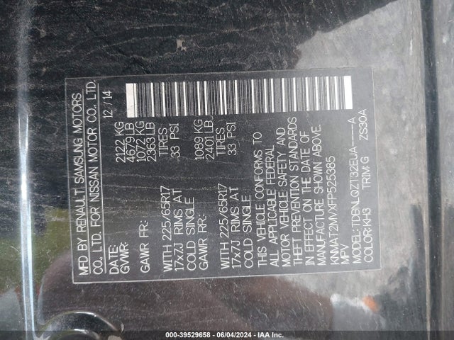 Nissan ROGUE SV 2015 KNMAT2MVXFP525385 Image 9