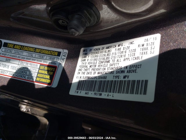 Honda CR-V LX 2015 5J6RM4H33FL094488 Image 9
