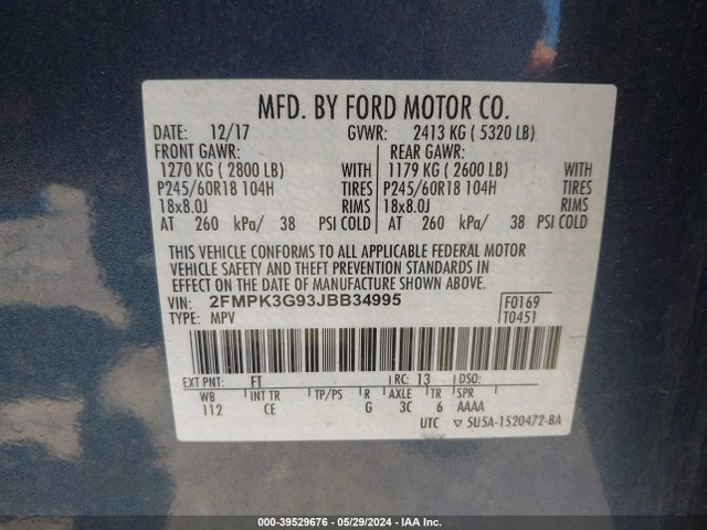 Ford EDGE SE 2018 2FMPK3G93JBB34995 Image 9