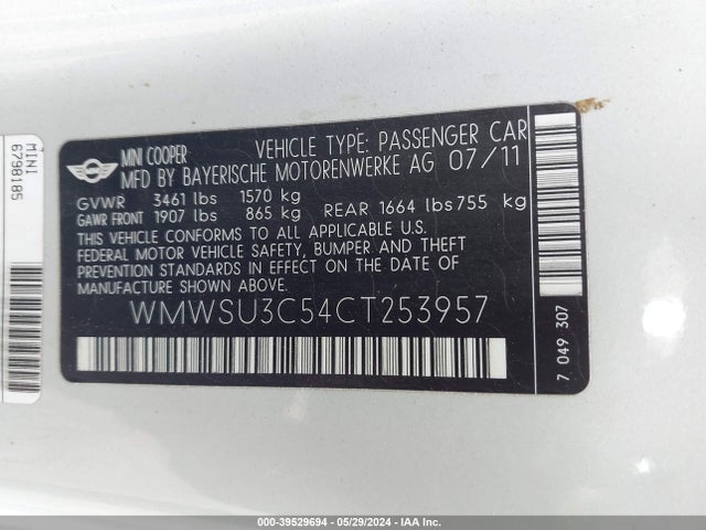 2012 MINI COOPER WMWSU3C54CT253957 Photo 8