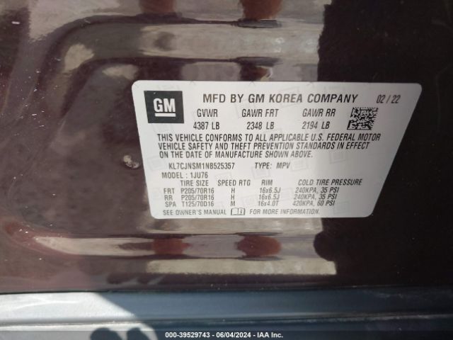 KL7CJNSM1NB525357 Chevrolet Trax Awd Ls