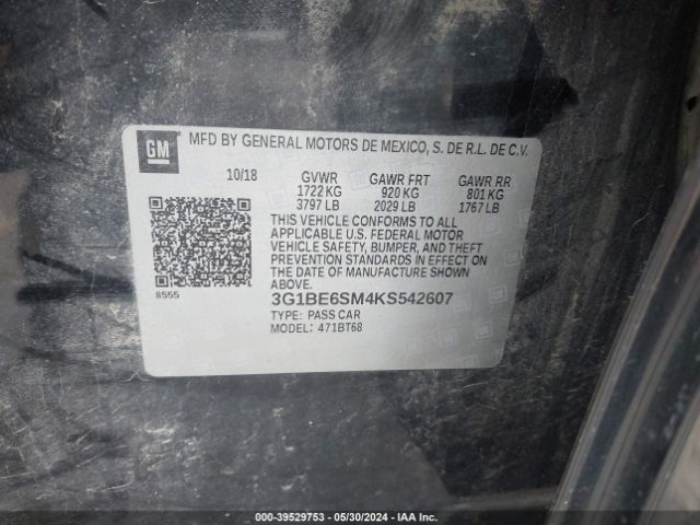 3G1BE6SM4KS542607 Chevrolet CRUZE LT