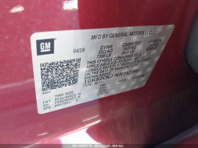 1GKS2CKJ7KR342798 GMC YUKON DENALI