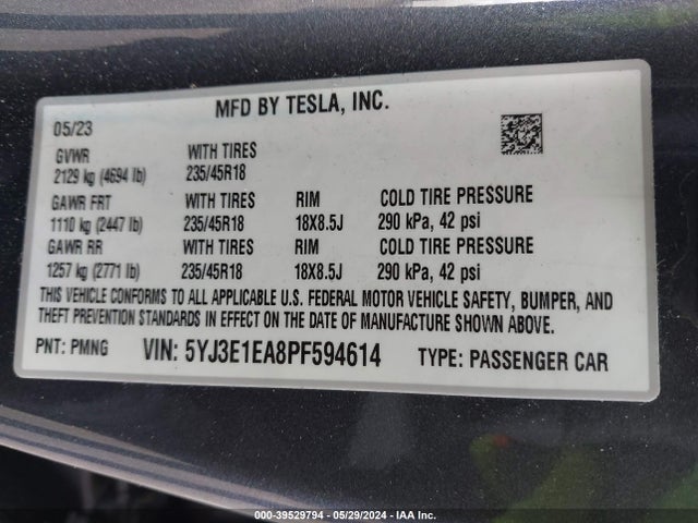 5YJ3E1EA8PF594614 Tesla Model 3 Rear-wheel Drive