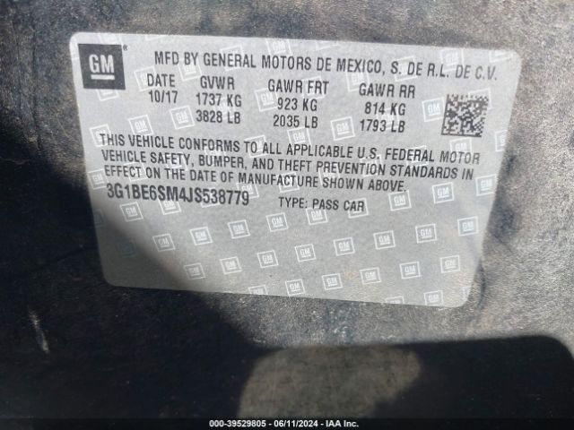3G1BE6SM4JS538779 Chevrolet Cruze Lt Auto