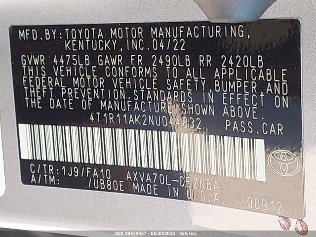 Toyota CAMRY LE 2022 4T1R11AK2NU044832 Image 9