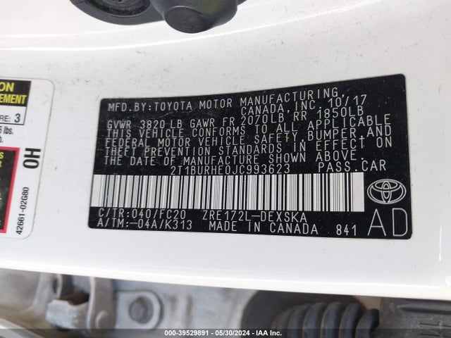 Toyota COROLLA SE 2018 2T1BURHE0JC993623 Image 9
