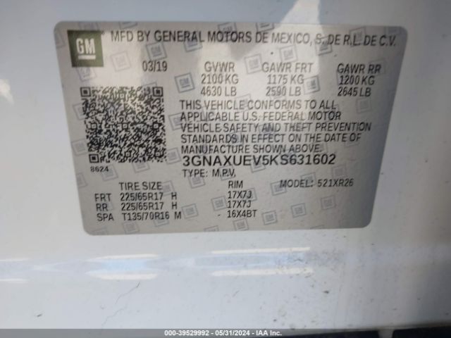 2019 CHEVROLET EQUINOX 3GNAXUEV5KS631602 Photo 8