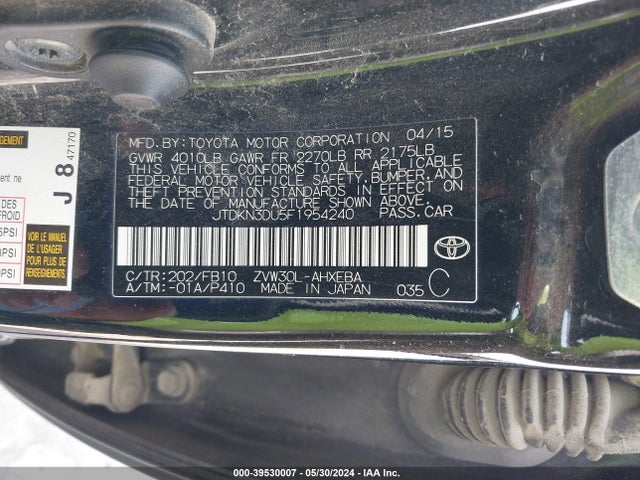 Toyota Prius Two 2015 JTDKN3DU5F1954240 Image 9