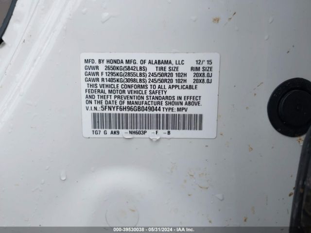 5FNYF6H96GB049044 Honda Pilot Touring