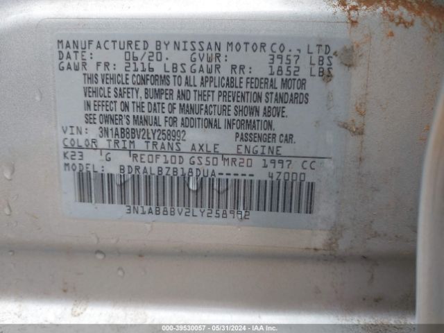 3N1AB8BV2LY258992 Nissan Sentra S Xtronic Cvt
