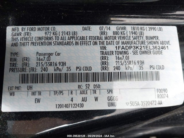 Ford FOCUS SE 2014 1FADP3K21EL362461 Image 9