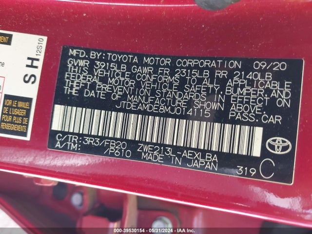 Toyota Corolla Hybrid Le 2021 JTDEAMDE8MJ014115 Image 9