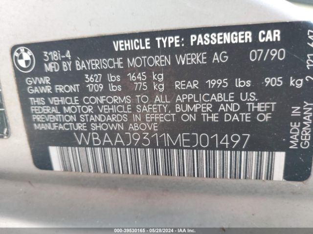 1991 BMW 318 WBAAJ9311MEJ01497 Photo 8