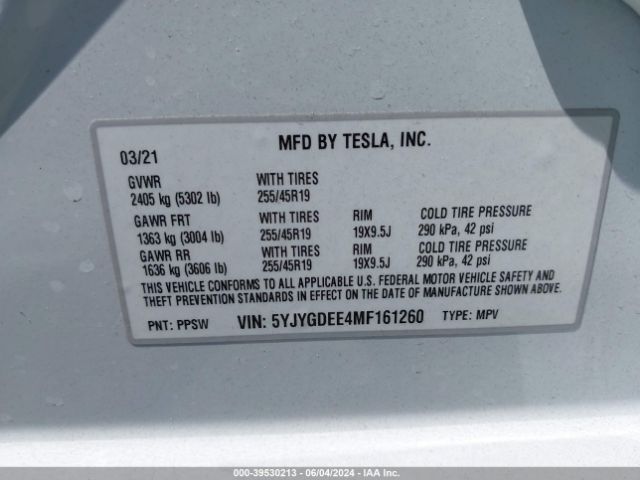 5YJYGDEE4MF161260 Tesla Model Y Long Range Dual Motor All-wheel Drive